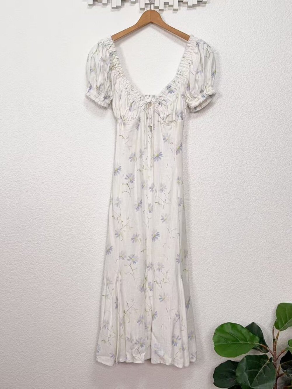 Jacquie The Label Nini White Blue Floral Puff Sleeve Maxi Dress Cottagecore